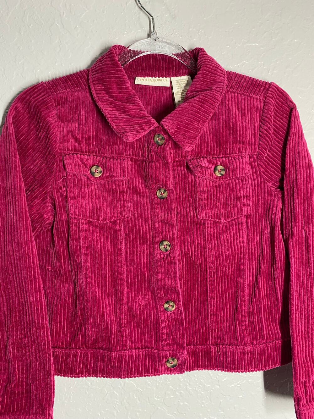 Cynthia Rowley Girls Dark Pink Corduroy Jacket Sz L 10/12